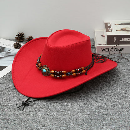 Red Cowboy Hat Vintage Western Style with Wide Brim