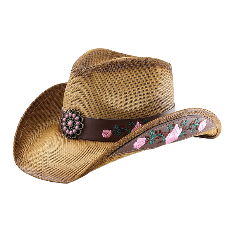 Red Roses Cowboy Hat Gemstone Embellished Western Style