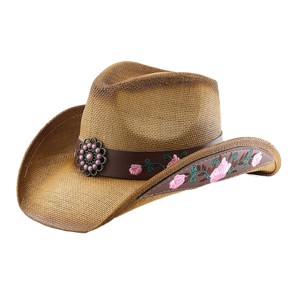 Red Roses Cowboy Hat Gemstone Embellished Western Style