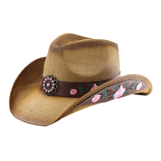 Red Roses Cowboy Hat Gemstone Embellished Western Style