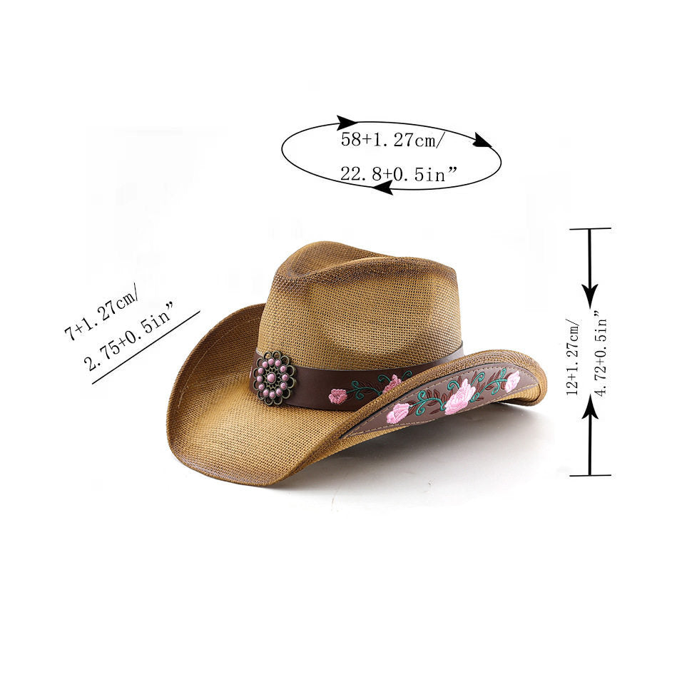 Red Roses Cowboy Hat Gemstone Embellished Western Style