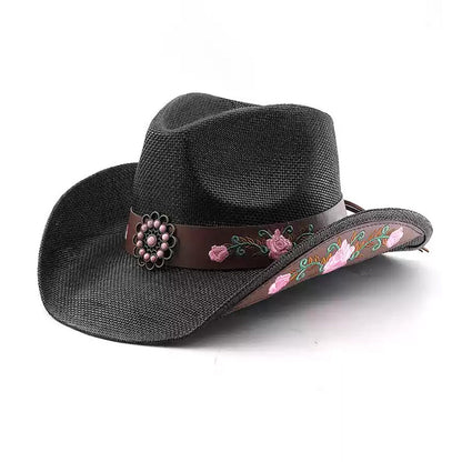 Red Roses Cowboy Hat Gemstone Embellished Western Style
