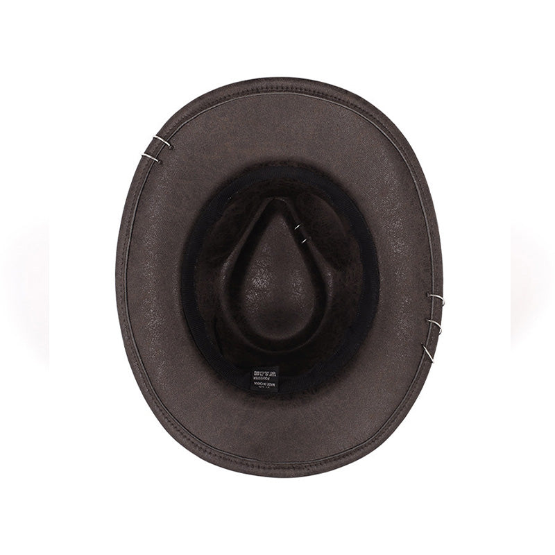 Skull Cowboy Hat PU Leather Western Style with Metal Studs Black