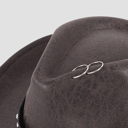Skull Cowboy Hat PU Leather Western Style with Metal Studs Black