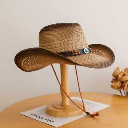 Straw Cowboy Hat | Wide Brim Western Style Sun Hat for Riding & Holidays