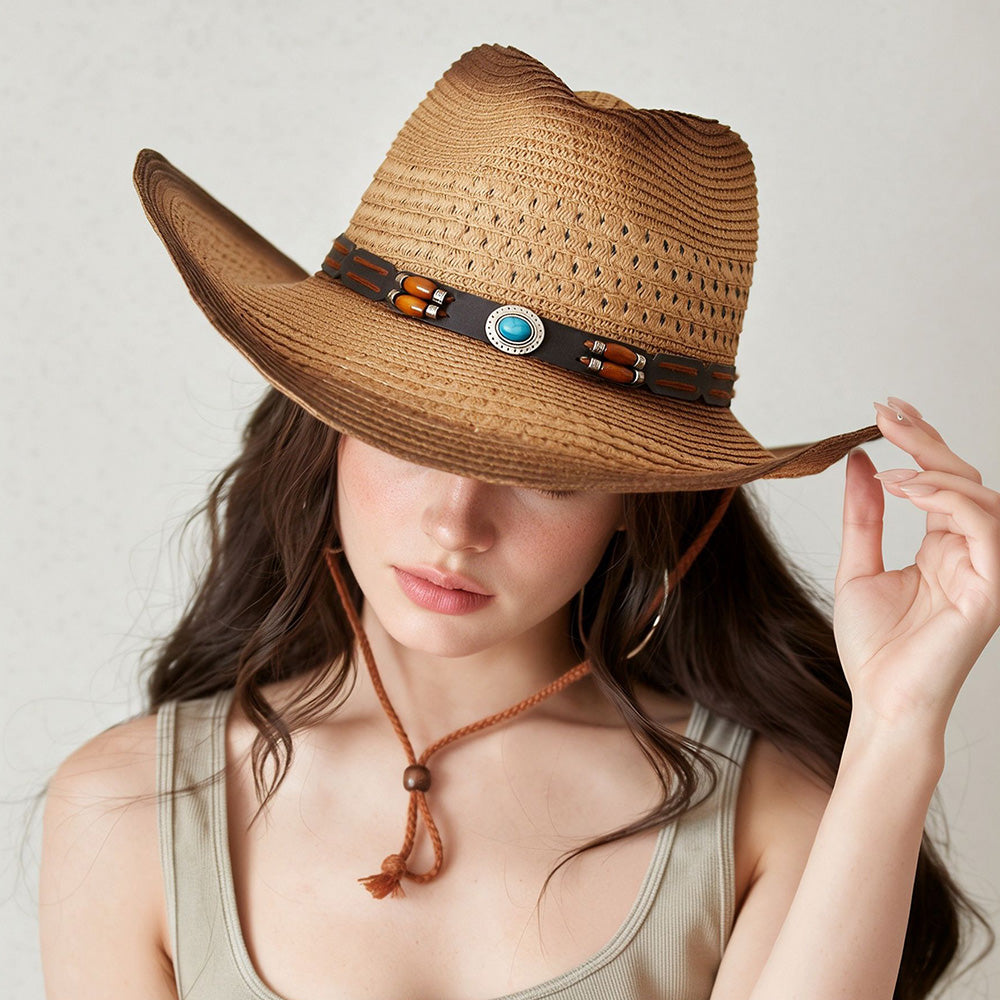 Straw Cowboy Hat | Wide Brim Western Style Sun Hat for Riding & Holidays