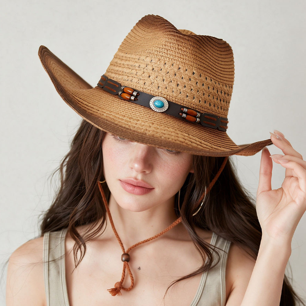 Straw Cowboy Hat | Wide Brim Western Style Sun Hat for Riding & Holidays
