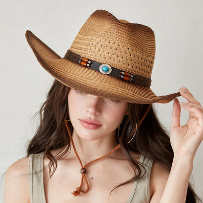 Straw Cowboy Hat | Wide Brim Western Style Sun Hat for Riding & Holidays
