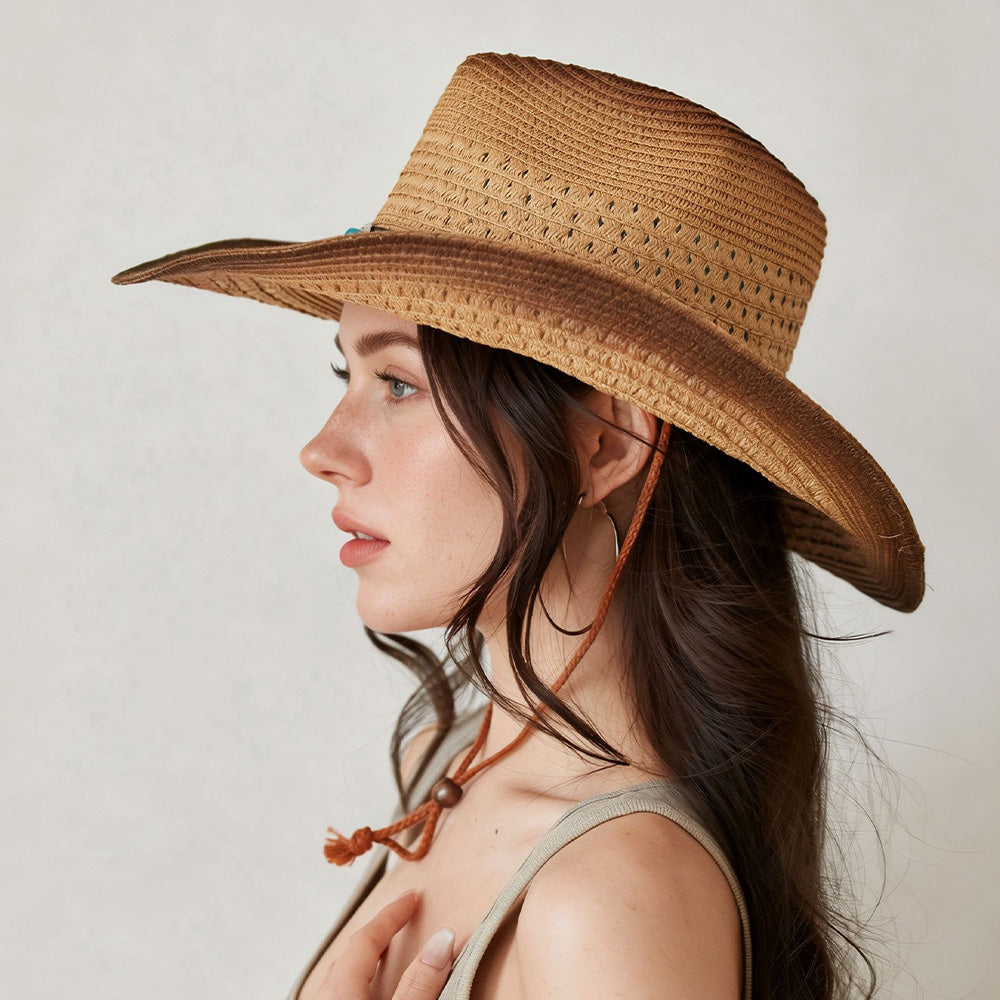 Straw Cowboy Hat | Wide Brim Western Style Sun Hat for Riding & Holidays