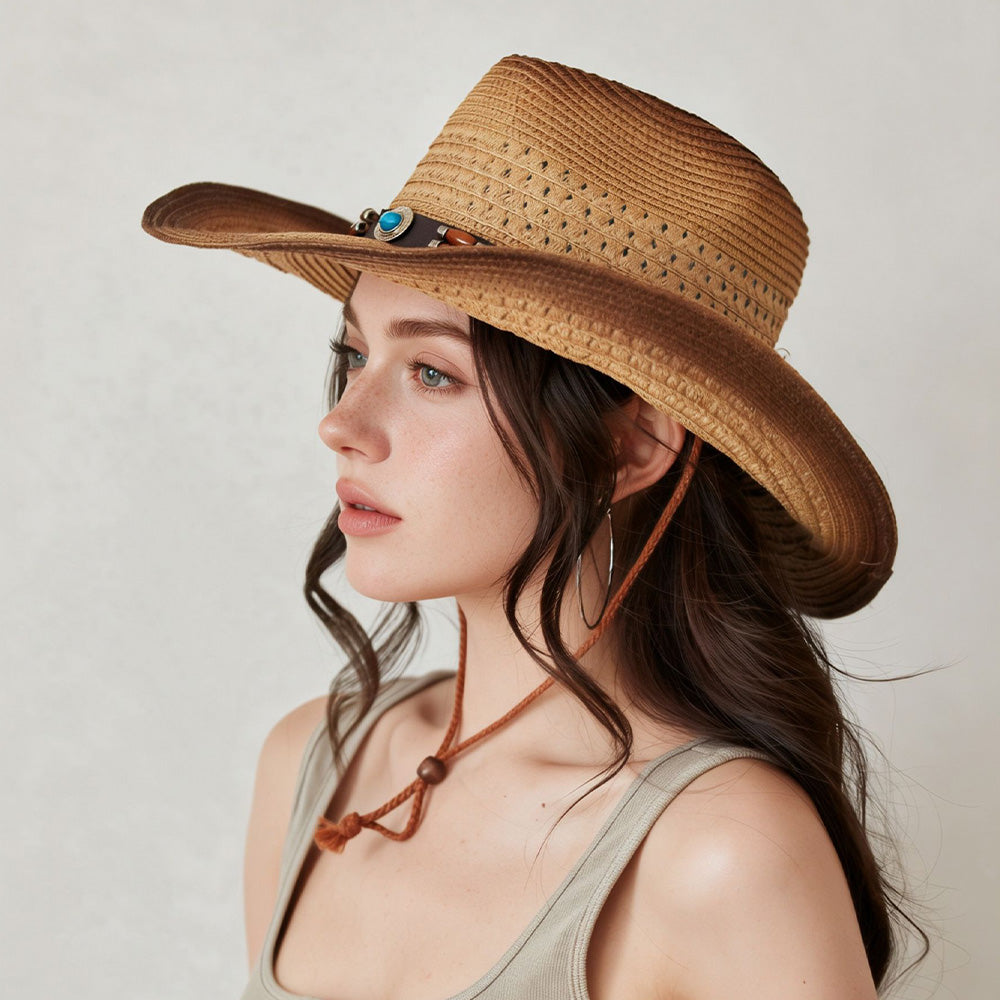 Straw Cowboy Hat | Wide Brim Western Style Sun Hat for Riding & Holidays