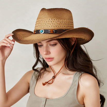 Straw Cowboy Hat | Wide Brim Western Style Sun Hat for Riding & Holidays