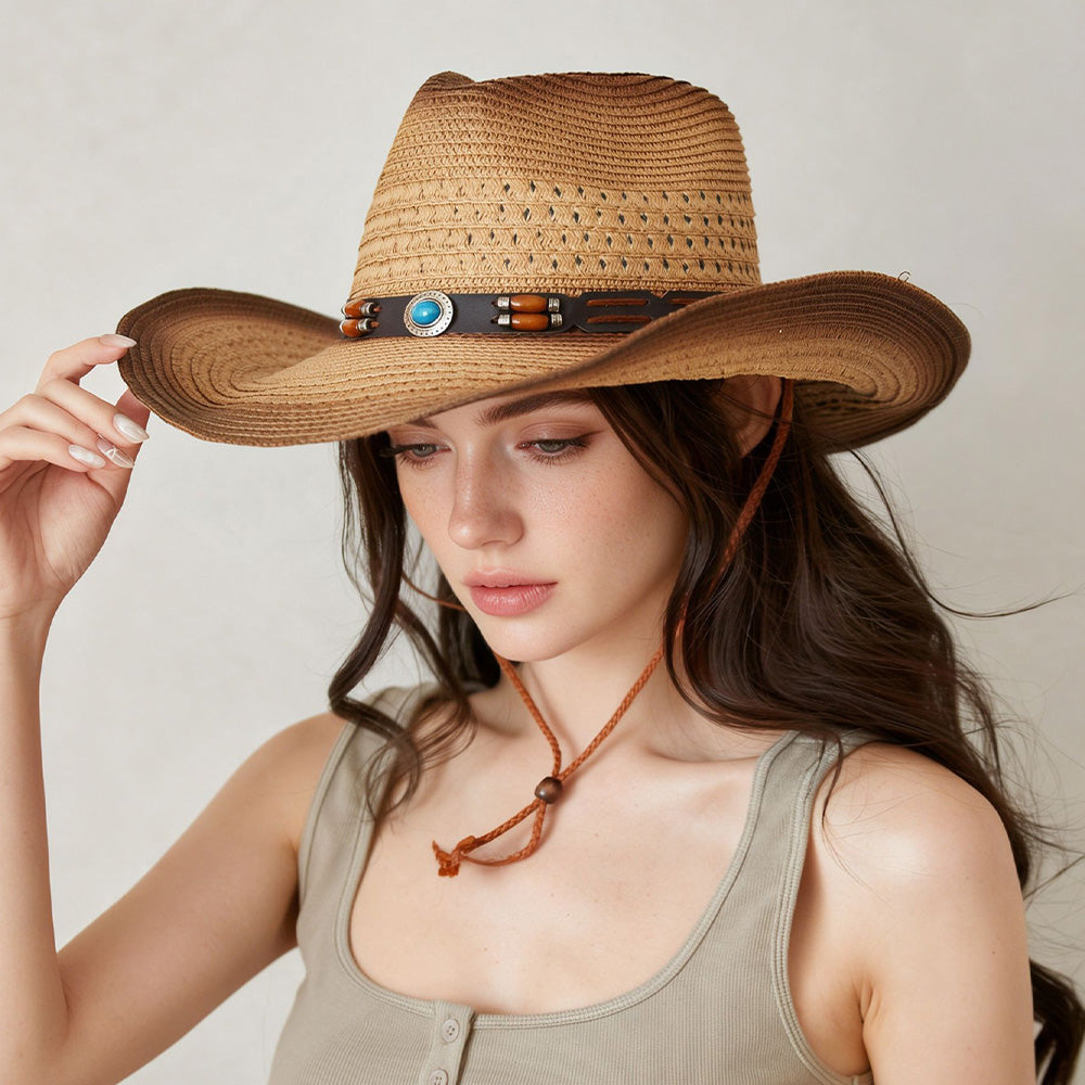 Straw Cowboy Hat | Wide Brim Western Style Sun Hat for Riding & Holidays