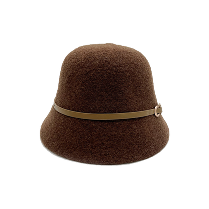 Tan Bucket Hat Palm Angels Style Brown Wool Knit Winter Fisherman Hat with Belt