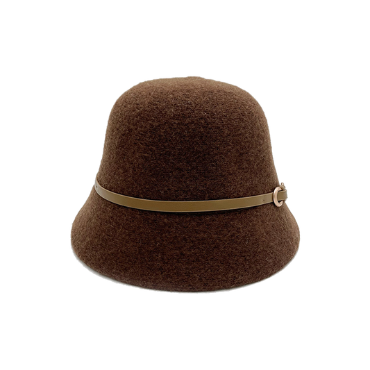 Tan Bucket Hat Palm Angels Style Brown Wool Knit Winter Fisherman Hat with Belt