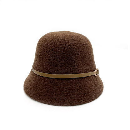 Tan Bucket Hat Palm Angels Style Brown Wool Knit Winter Fisherman Hat with Belt