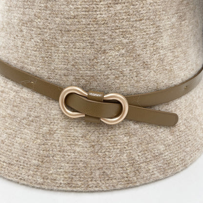 Tan Bucket Hat Palm Angels Style Brown Wool Knit Winter Fisherman Hat with Belt