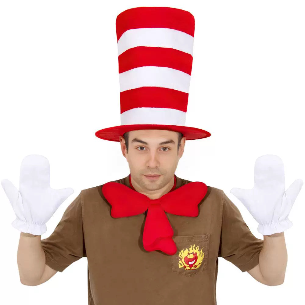 The Cat in the Hat Halloween Costume Set  Red Striped Hat, Bow Tie & Gloves