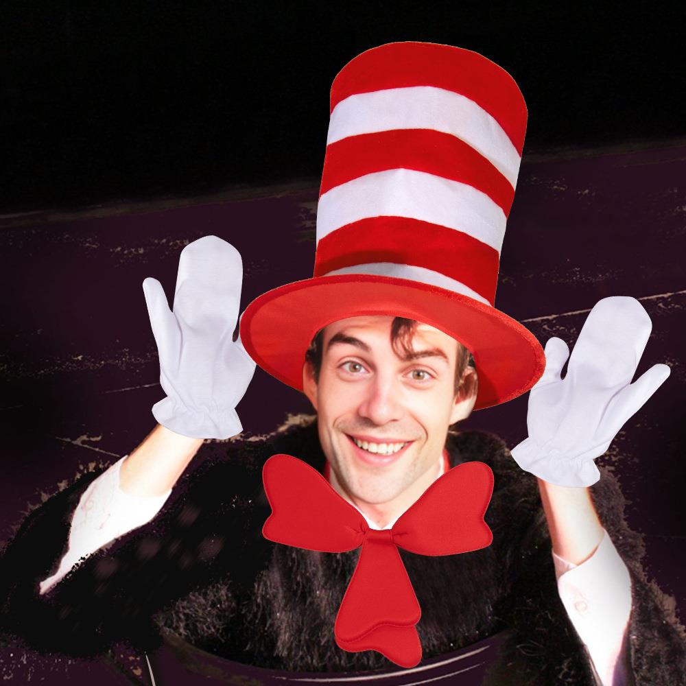 The Cat in the Hat Halloween Costume Set  Red Striped Hat, Bow Tie & Gloves