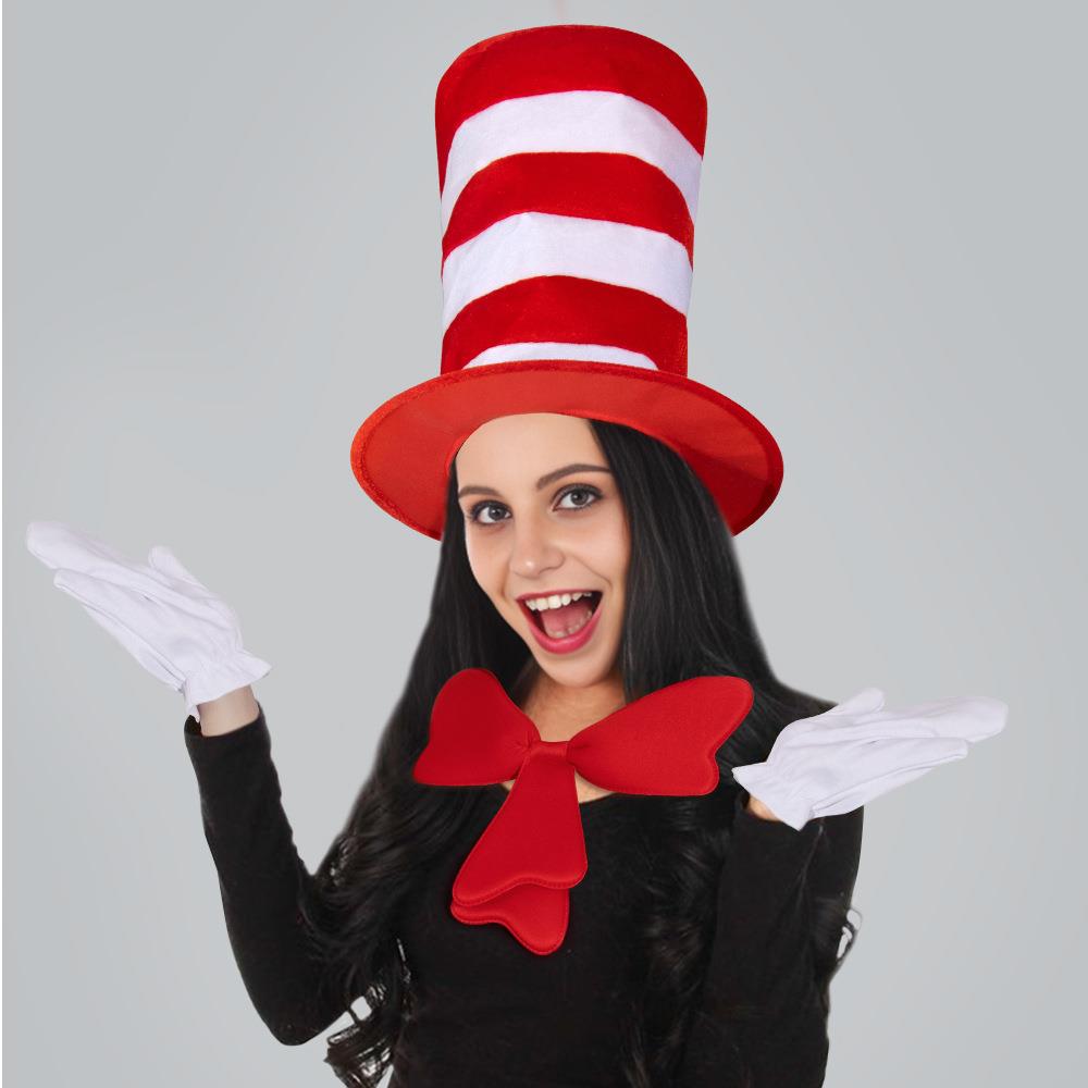 The Cat in the Hat Halloween Costume Set  Red Striped Hat, Bow Tie & Gloves