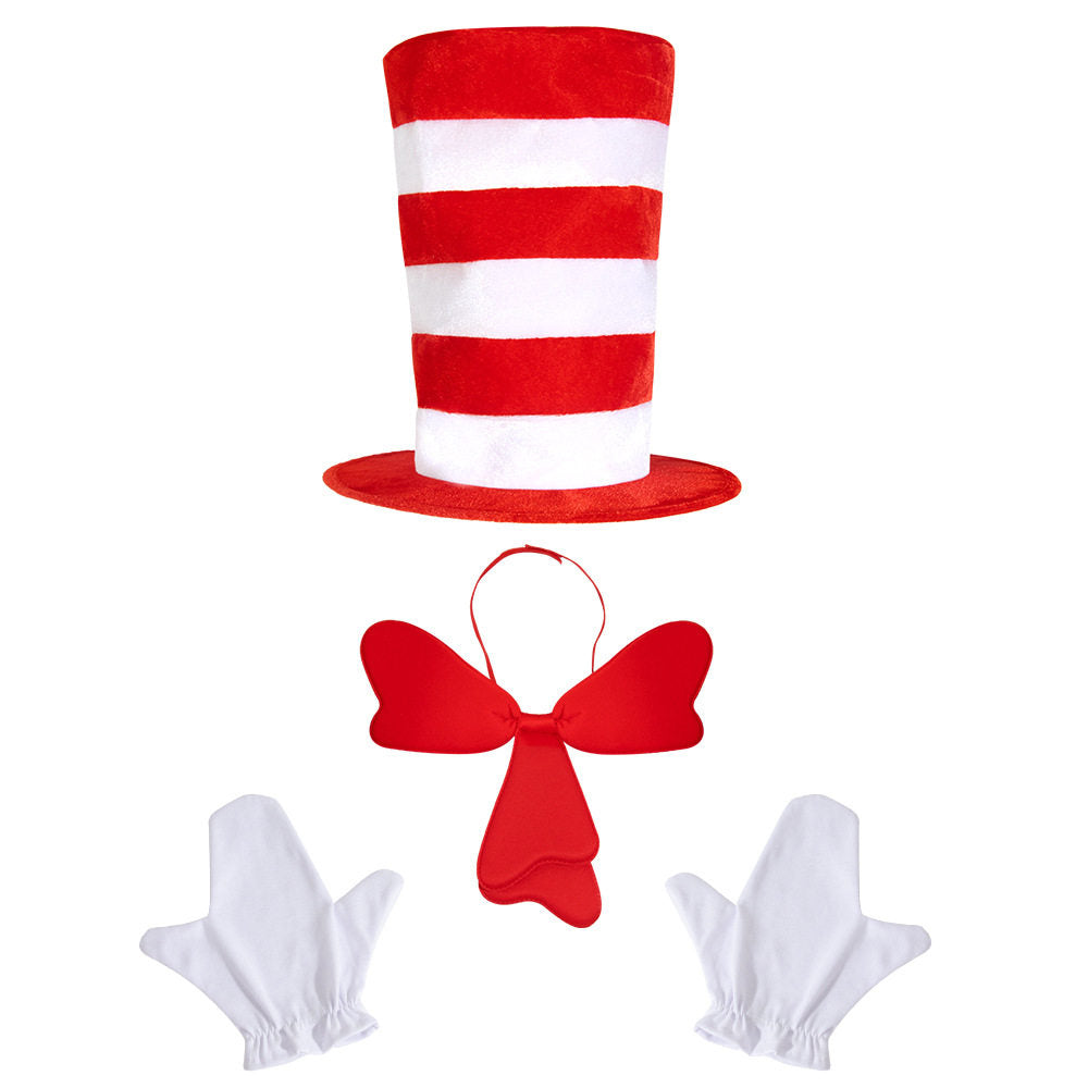 The Cat in the Hat Halloween Costume Set  Red Striped Hat, Bow Tie & Gloves