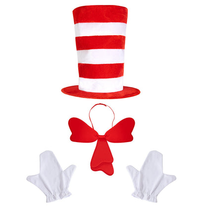 The Cat in the Hat Halloween Costume Set  Red Striped Hat, Bow Tie & Gloves
