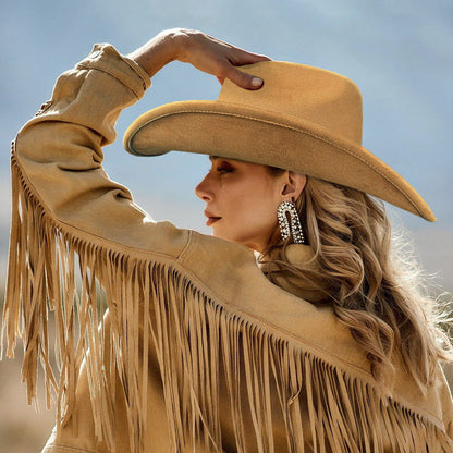 White Cowboy Hat with Wide Brim, Upturned Edge & Adjustable Western Style