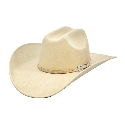 White Cowboy Hat with Wide Brim, Upturned Edge & Adjustable Western Style