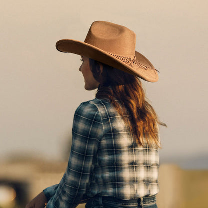 White Cowboy Hat with Wide Brim, Upturned Edge & Adjustable Western Style