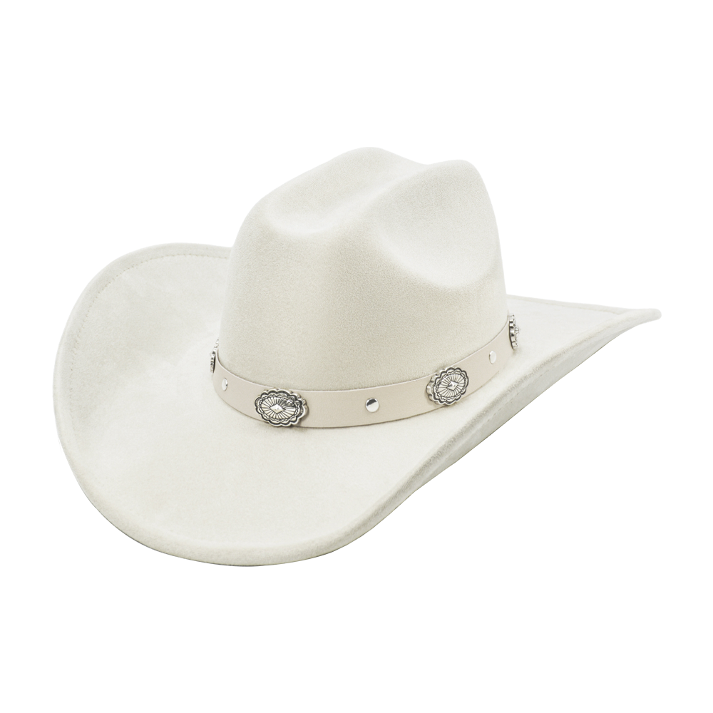 White Cowboy Hat with Wide Brim, Upturned Edge & Adjustable Western Style