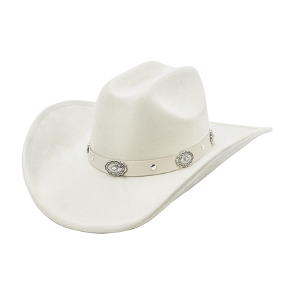 White Cowboy Hat with Wide Brim, Upturned Edge & Adjustable Western Style