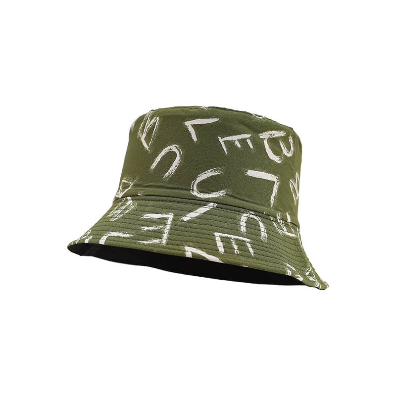 White and Green Bucket Hat – Graffiti Lettering Street Style Bucket Hat for Men & Women