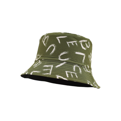 White and Green Bucket Hat – Graffiti Lettering Street Style Bucket Hat for Men & Women