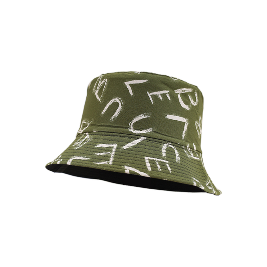 White and Green Bucket Hat – Graffiti Lettering Street Style Bucket Hat for Men & Women