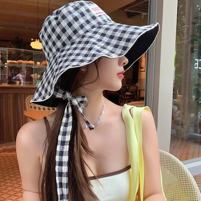Wide Brim Bucket Hat – Reversible Plaid Sun Hat with Chin Strap, UV Protection, Multiple Colors