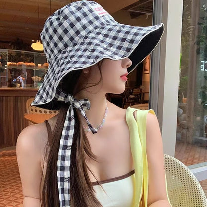 Wide Brim Bucket Hat – Reversible Plaid Sun Hat with Chin Strap, UV Protection, Multiple Colors