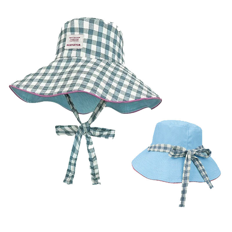 Wide Brim Bucket Hat – Reversible Plaid Sun Hat with Chin Strap, UV Protection, Multiple Colors