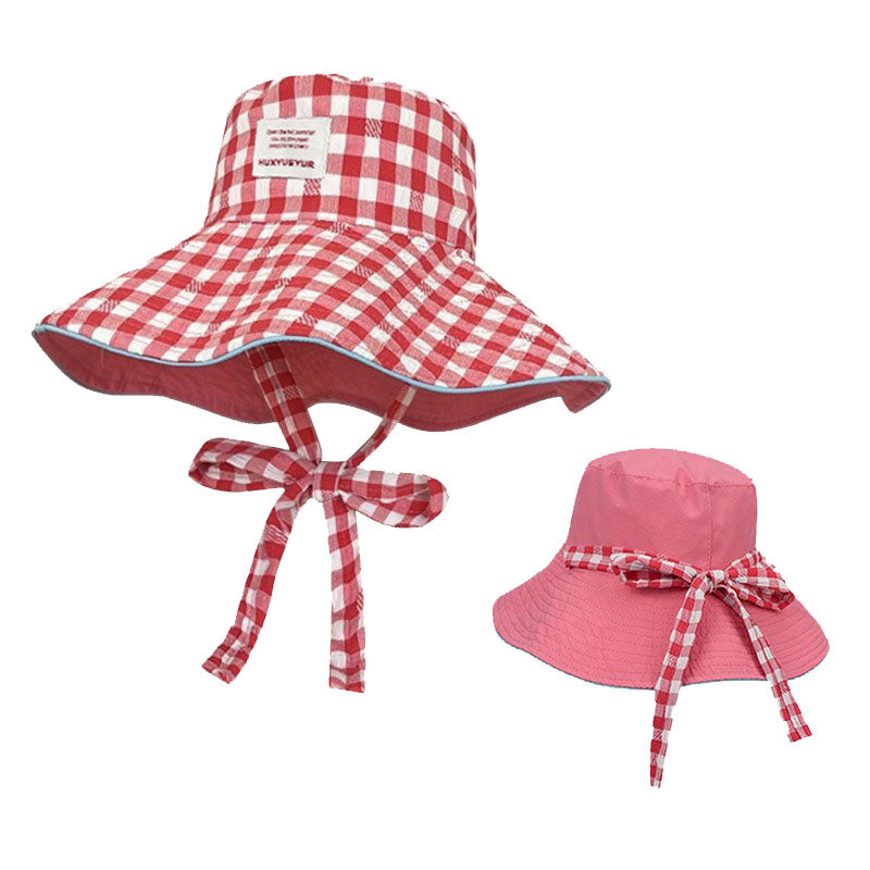 Wide Brim Bucket Hat – Reversible Plaid Sun Hat with Chin Strap, UV Protection, Multiple Colors