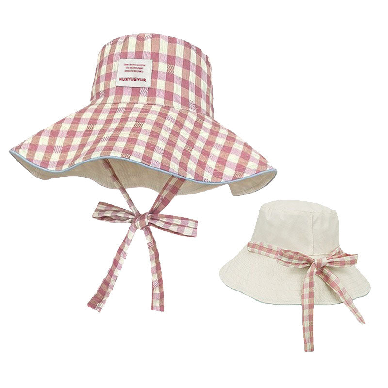 Wide Brim Bucket Hat – Reversible Plaid Sun Hat with Chin Strap, UV Protection, Multiple Colors