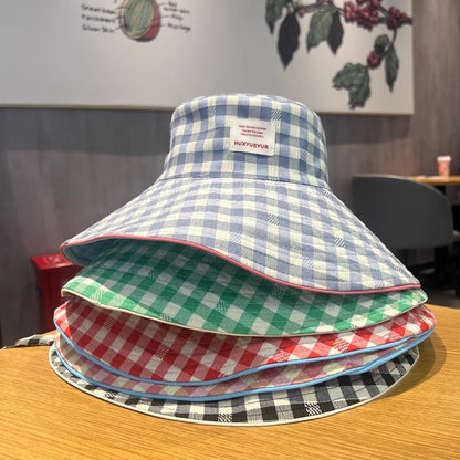 Wide Brim Bucket Hat – Reversible Plaid Sun Hat with Chin Strap, UV Protection, Multiple Colors