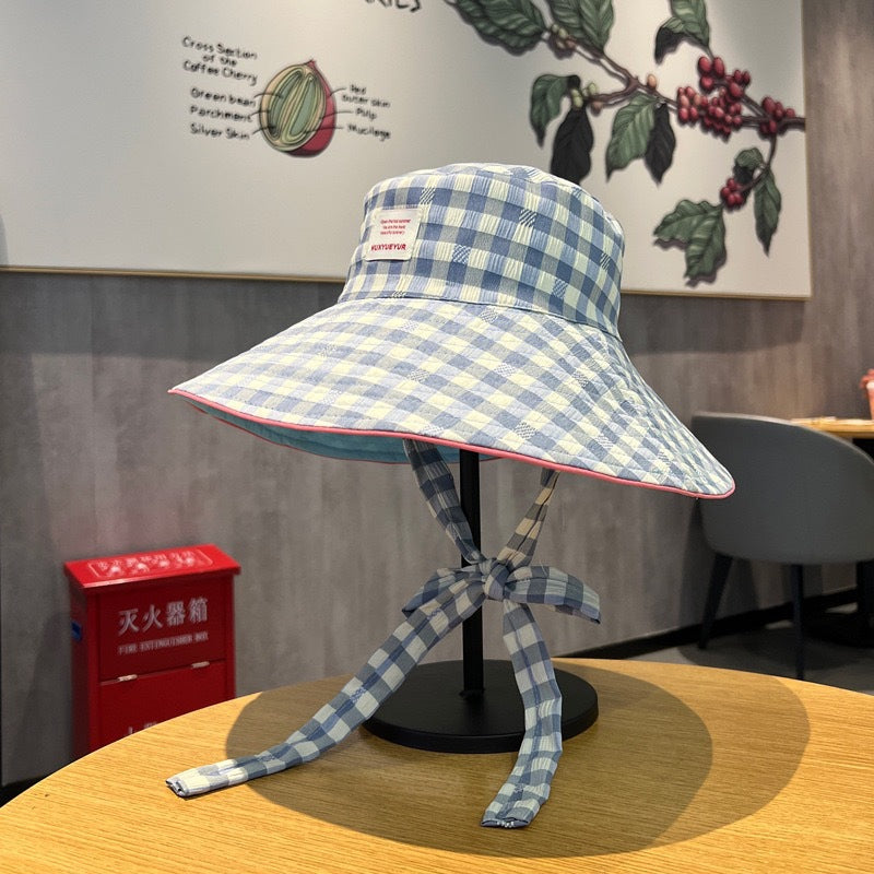 Wide Brim Bucket Hat – Reversible Plaid Sun Hat with Chin Strap, UV Protection, Multiple Colors