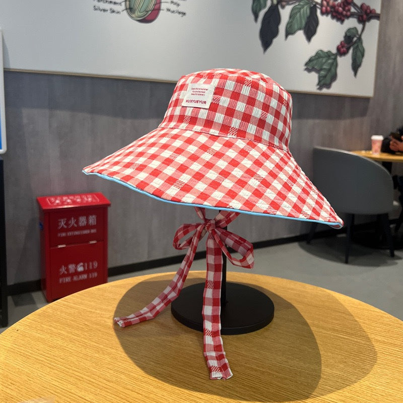 Wide Brim Bucket Hat – Reversible Plaid Sun Hat with Chin Strap, UV Protection, Multiple Colors