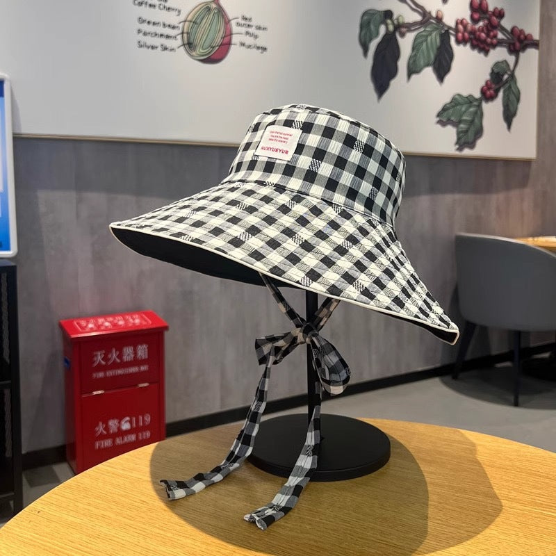 Wide Brim Bucket Hat – Reversible Plaid Sun Hat with Chin Strap, UV Protection, Multiple Colors