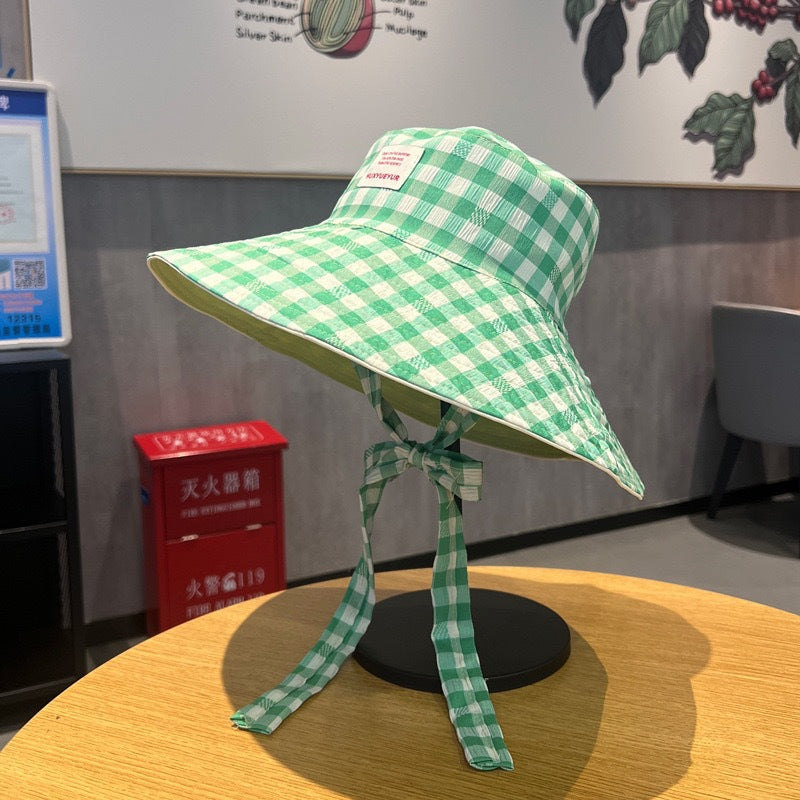 Wide Brim Bucket Hat – Reversible Plaid Sun Hat with Chin Strap, UV Protection, Multiple Colors
