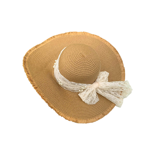 Straw Beach Hat Women Wide Brim Bow Sun Hat Elegant Vacation Beach Style