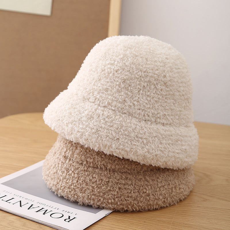 Winter Bucket Hat Teddy Fleece – Unisex Wool-Look Round Top Bucket Hat for Cold Weather
