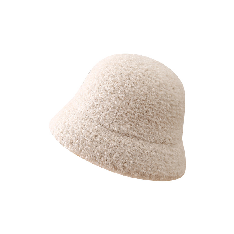 Winter Bucket Hat Teddy Fleece – Unisex Wool-Look Round Top Bucket Hat for Cold Weather