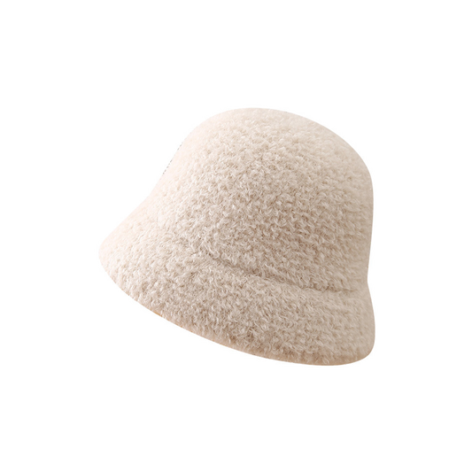 Winter Bucket Hat Teddy Fleece – Unisex Wool-Look Round Top Bucket Hat for Cold Weather