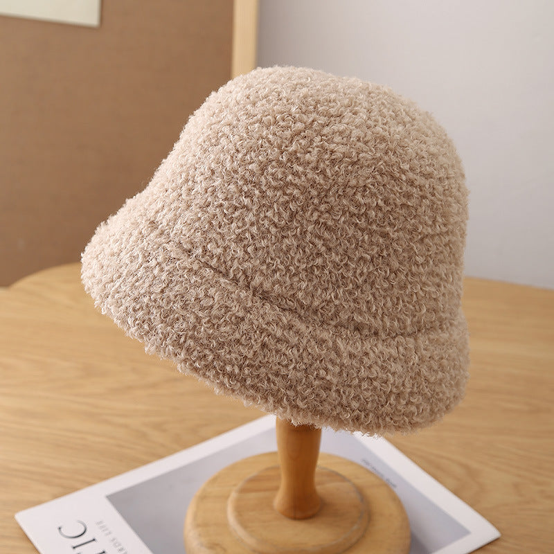 Winter Bucket Hat Teddy Fleece – Unisex Wool-Look Round Top Bucket Hat for Cold Weather