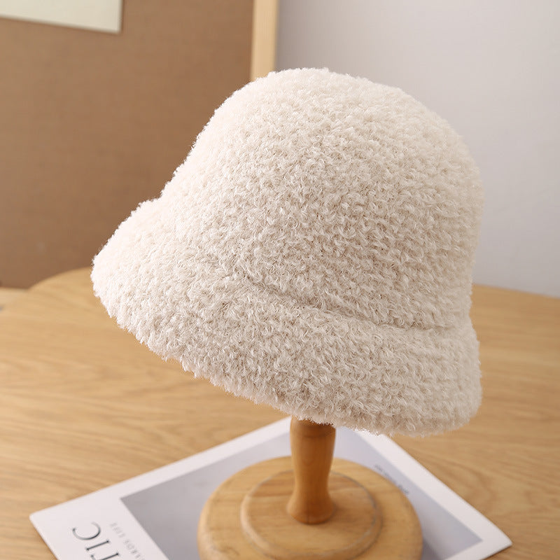 Winter Bucket Hat Teddy Fleece – Unisex Wool-Look Round Top Bucket Hat for Cold Weather