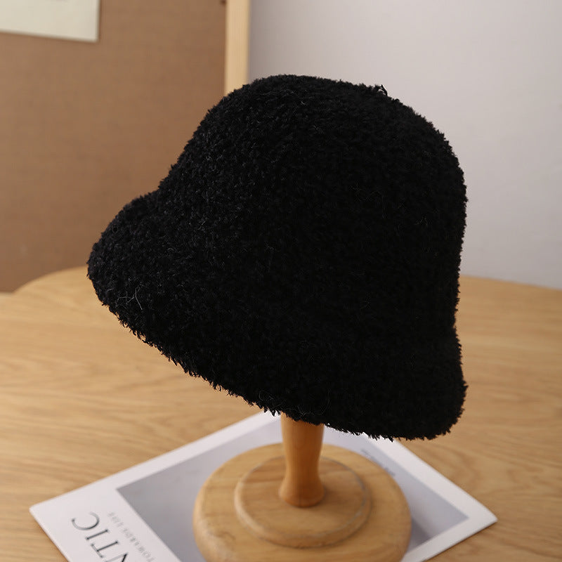 Winter Bucket Hat Teddy Fleece – Unisex Wool-Look Round Top Bucket Hat for Cold Weather